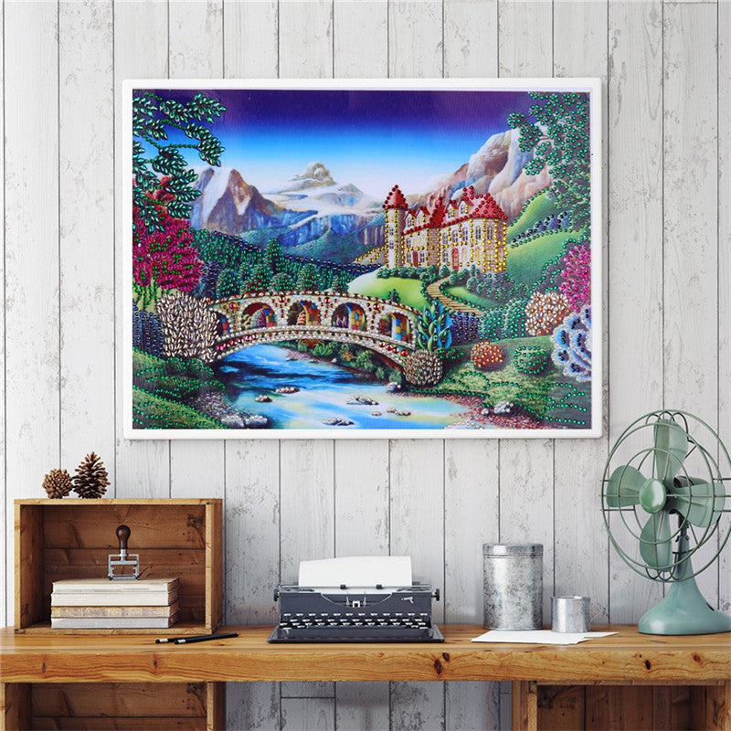Bridge On Lake Colorful Painting