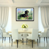 Black Dog And Flowers Painting