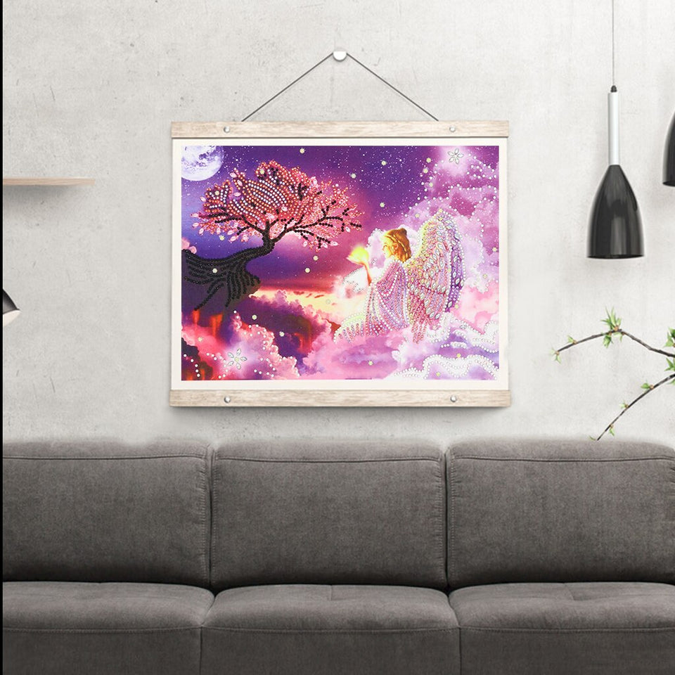 Angel Girl With Magic Tree In Night