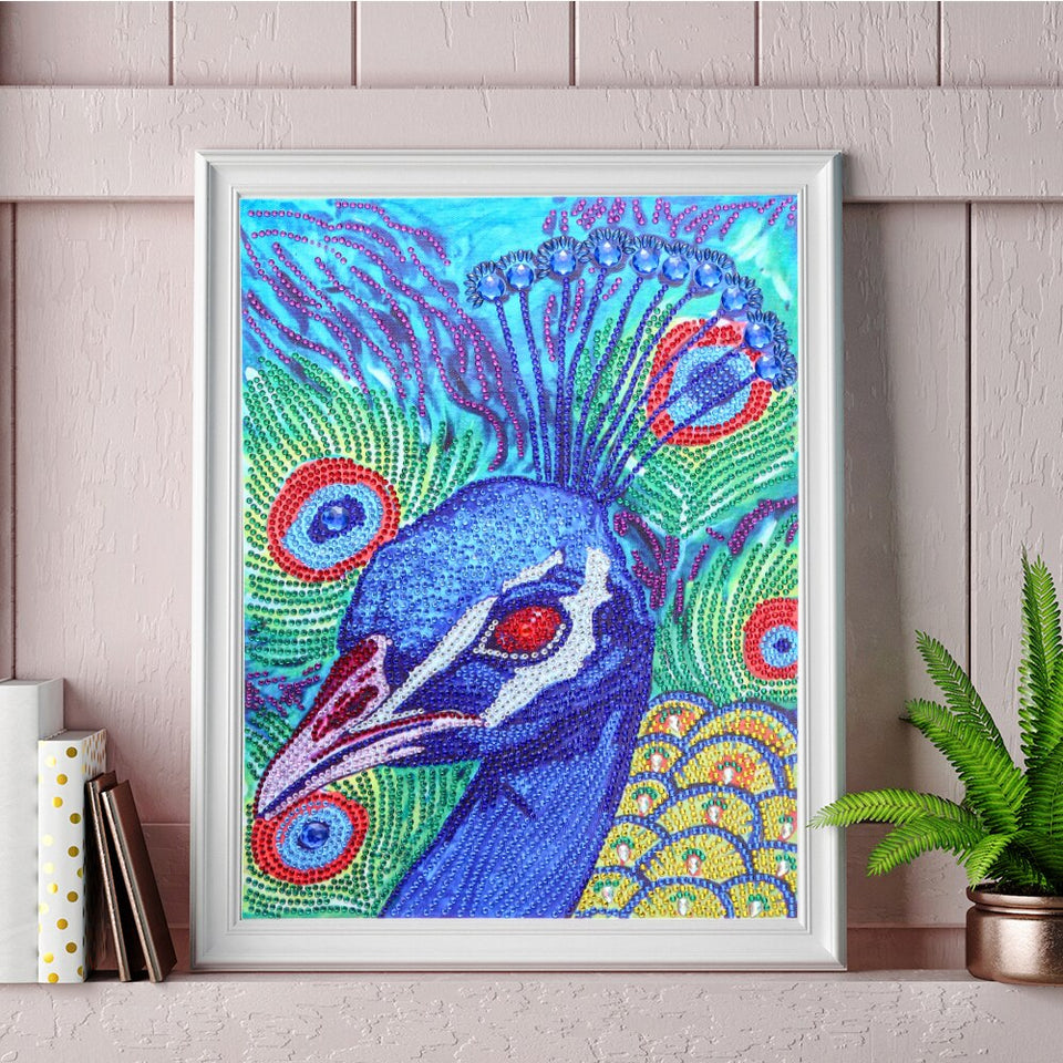 Blue Peacock Head With Red Eyes
