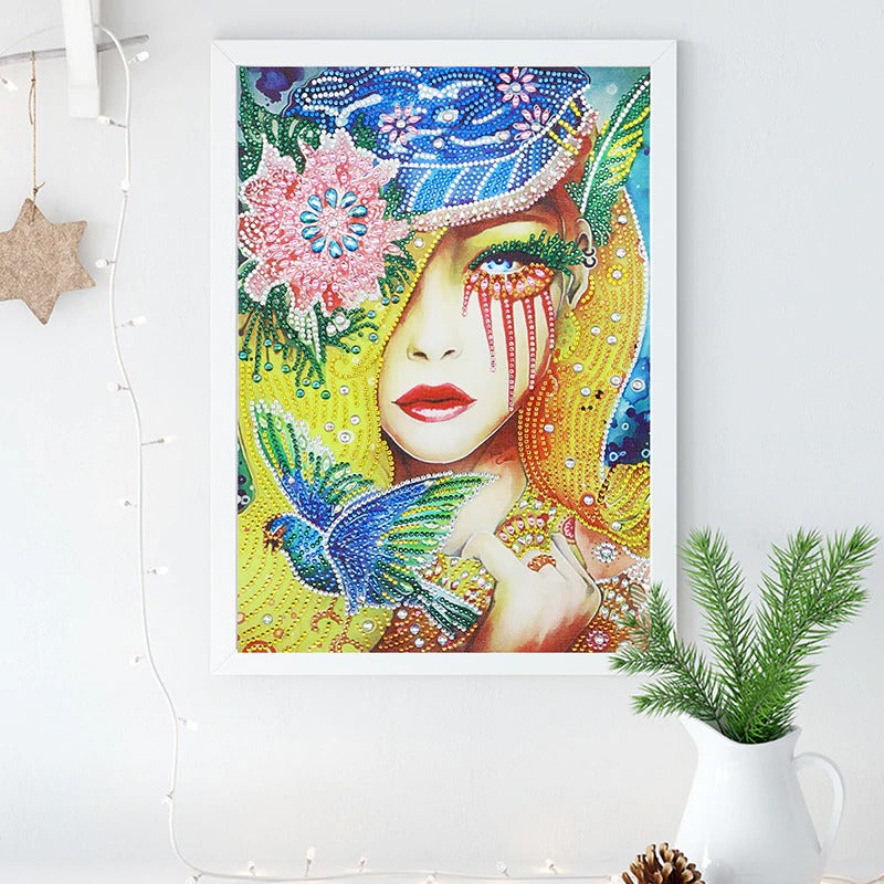 Sad Girl With Bird And Flower