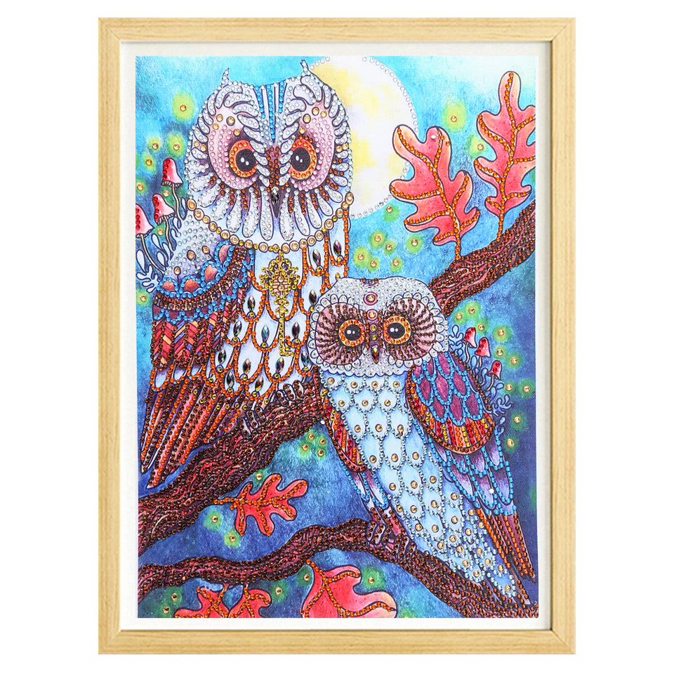Two Owls On Tree With Moon