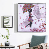 Girl Under Umbrella With Butterfly