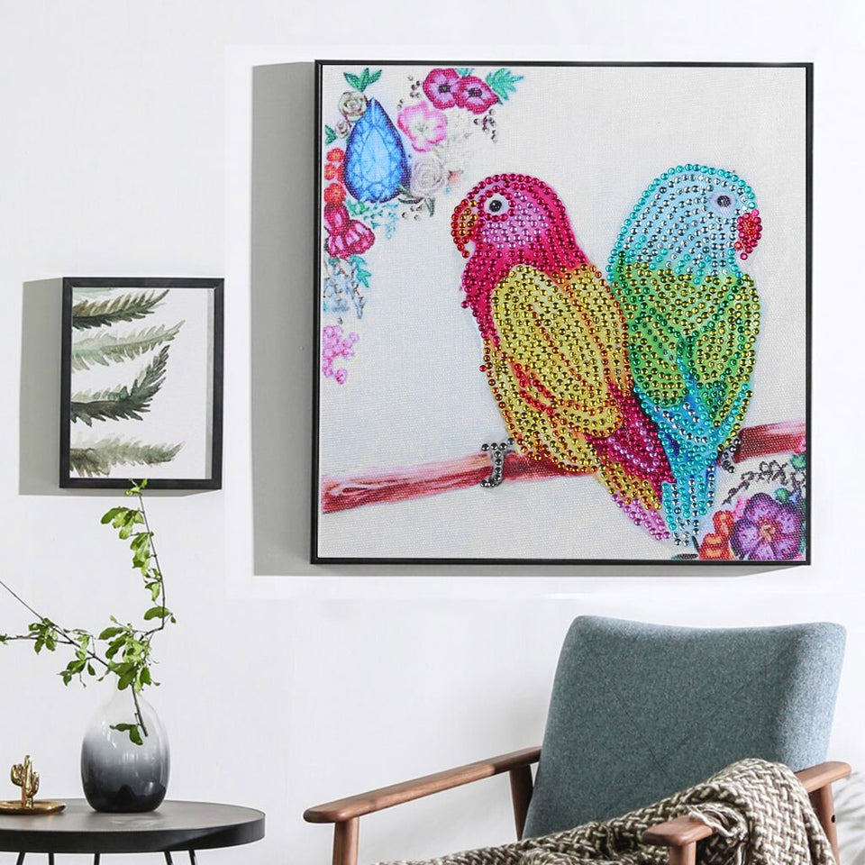 Two Cute Parrots On Branch