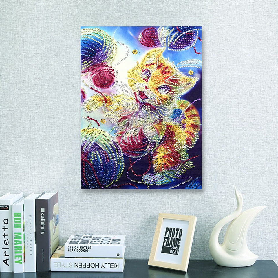 Happy Colorful Cat Painting