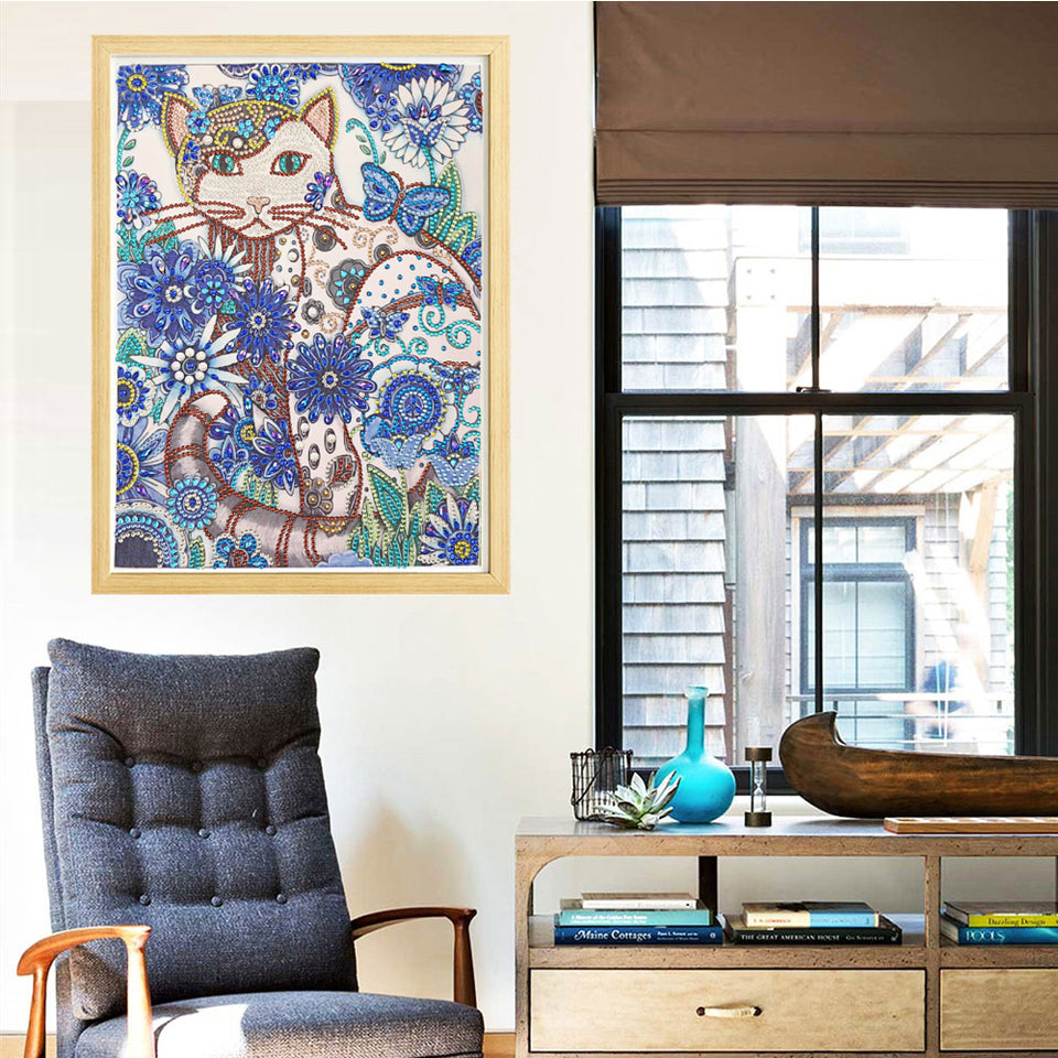 Confused Colorful Cat With Flowers