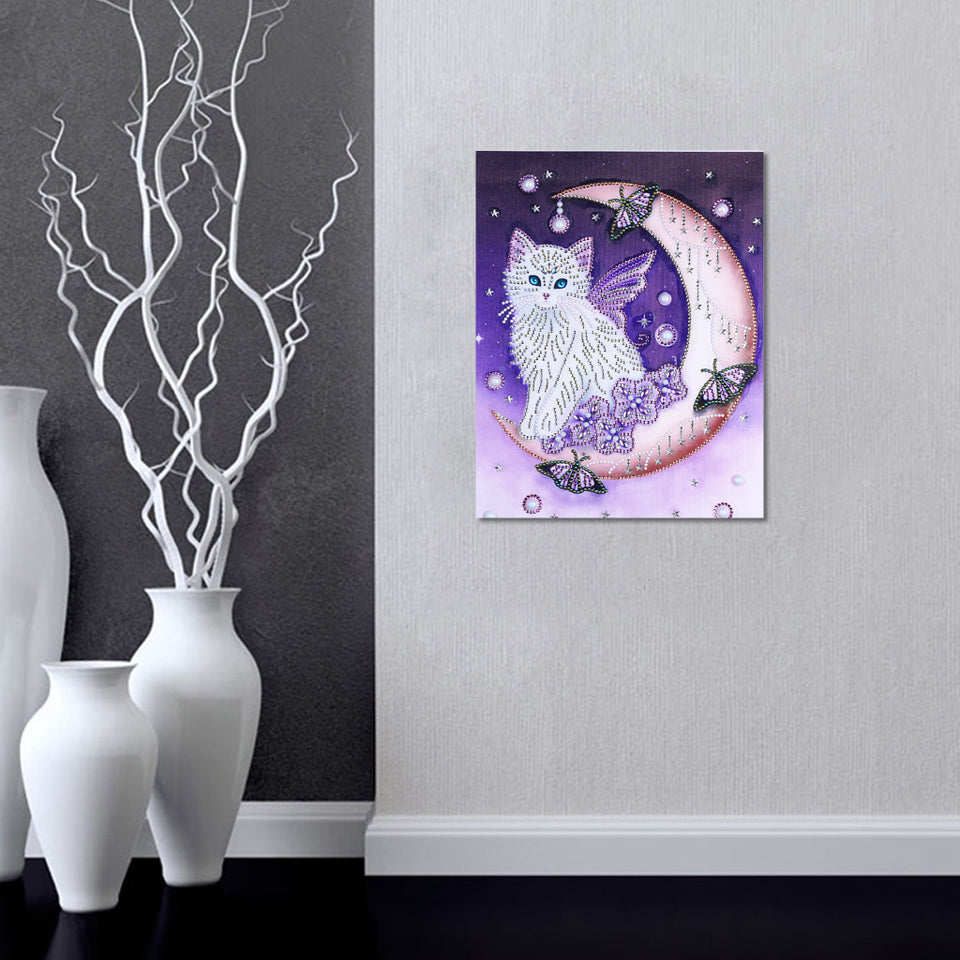 Cat On Moon With Butterfly