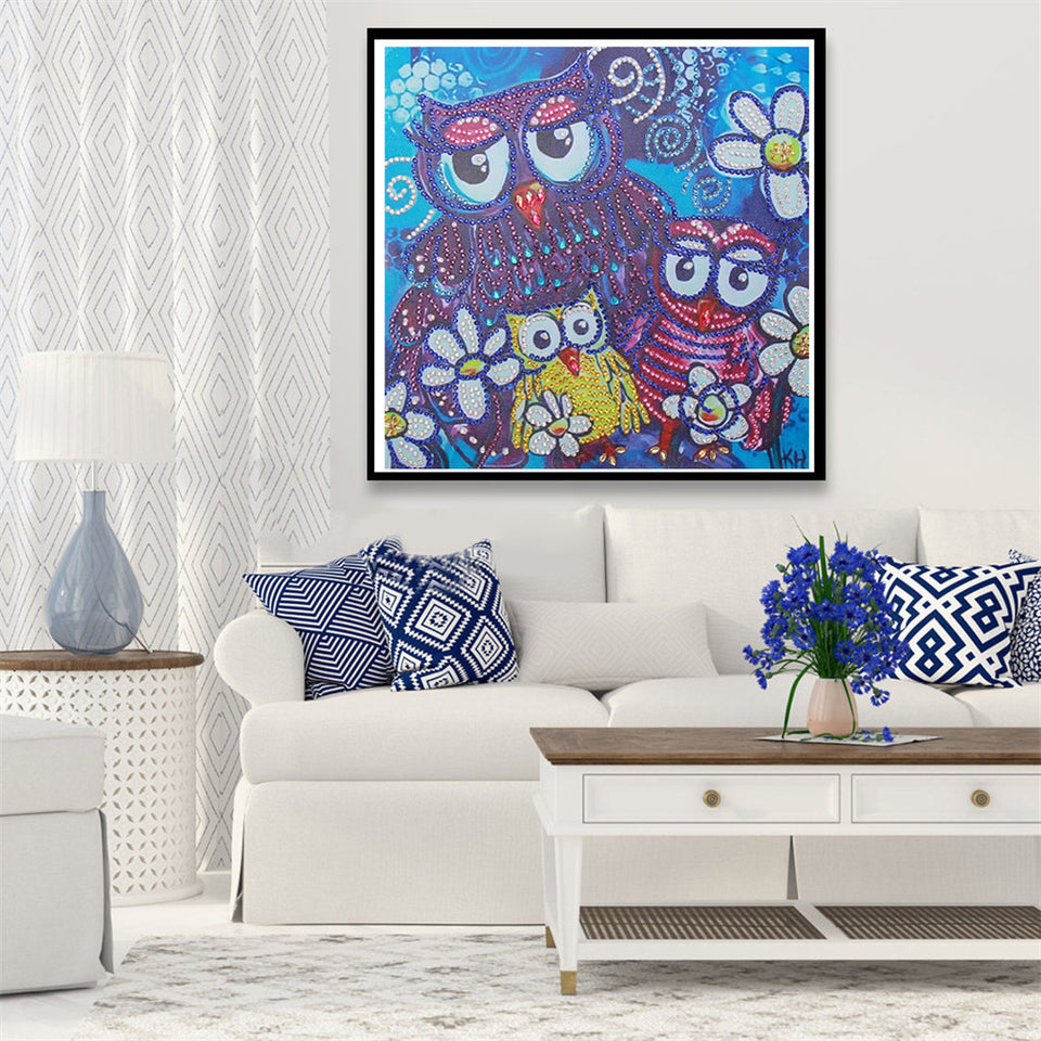 Three Cute Owls With Flowers