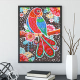 Cute Parrot On Branch With Flowers