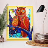 Two Colorful Owls On Tree