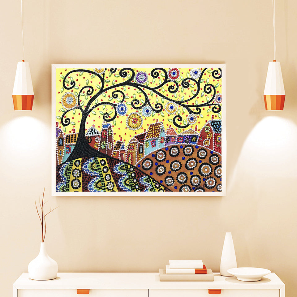 House And Tree Lovely Colorful Painting
