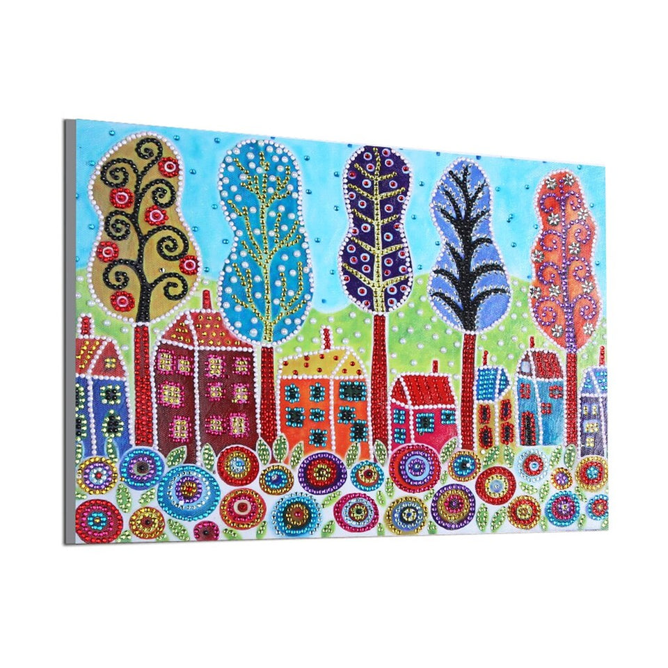 Trees And Houses Charming Painting