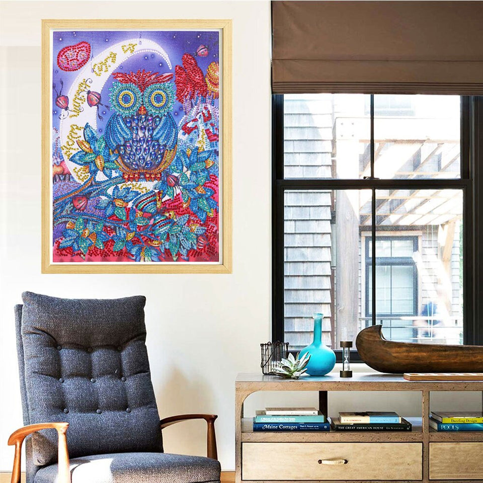 Cute Colorful Owl With Moon