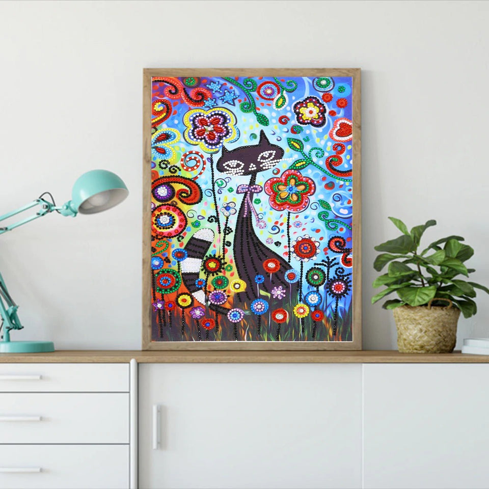 Cute Cat With Colorful Flowers