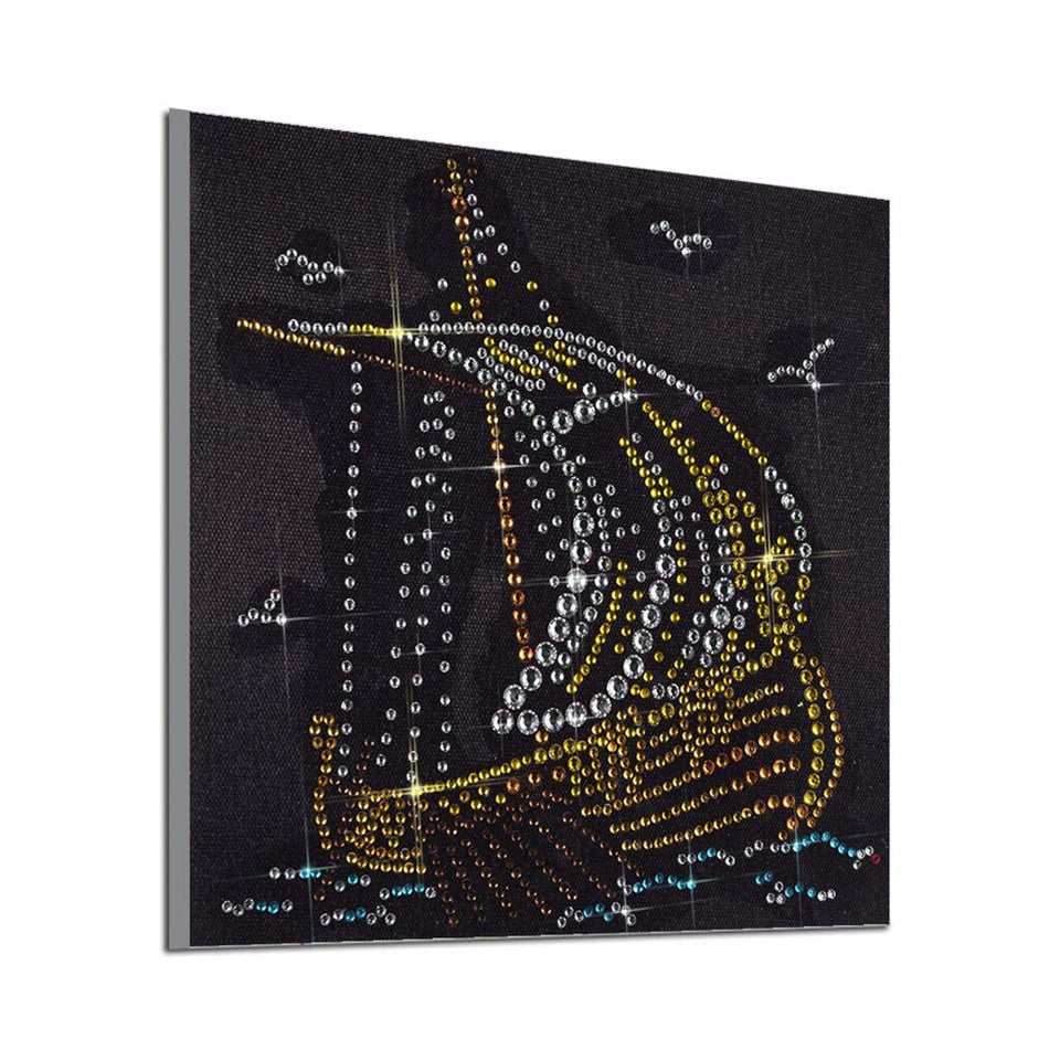 Shiny Sailboat In Night With Birds