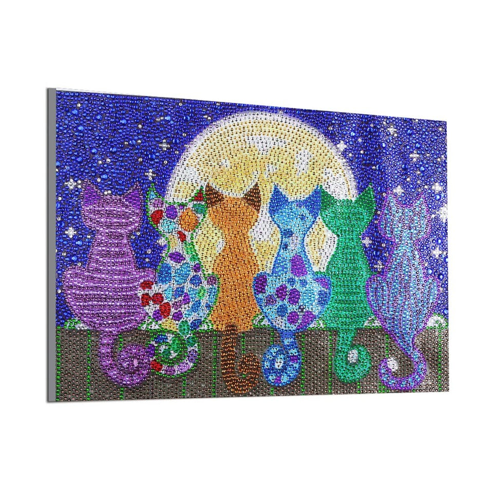 Cats In Night With Full Moon