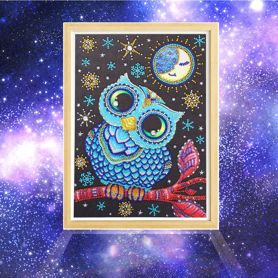 Cute Owl With Moon In Night