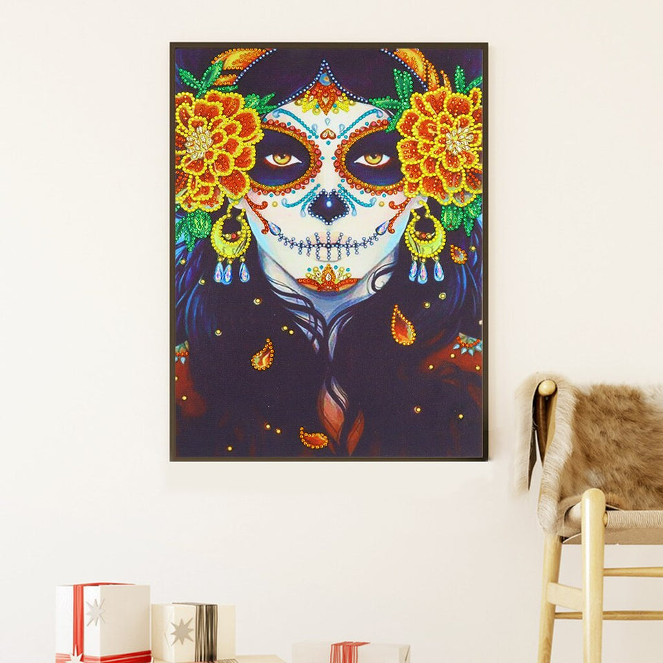 Happy Skull With Happy Flowers