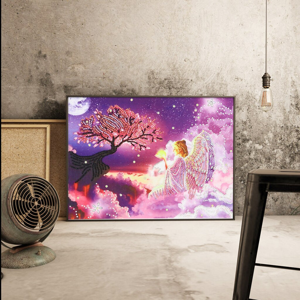 Angel Girl With Magic Tree In Night