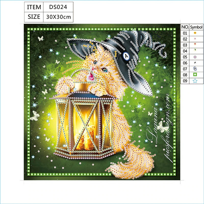 Happy Cat In Hat With Lamp