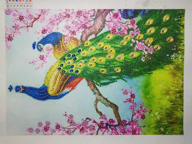 Two Peacocks On Tree With Flowers