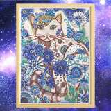 Confused Colorful Cat With Flowers