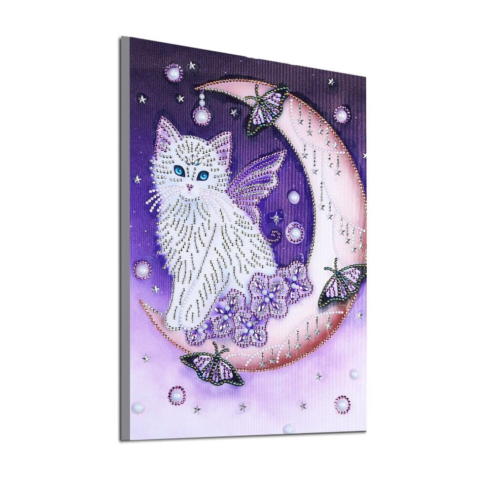 Cat On Moon With Butterfly