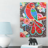 Cute Parrot On Branch With Flowers