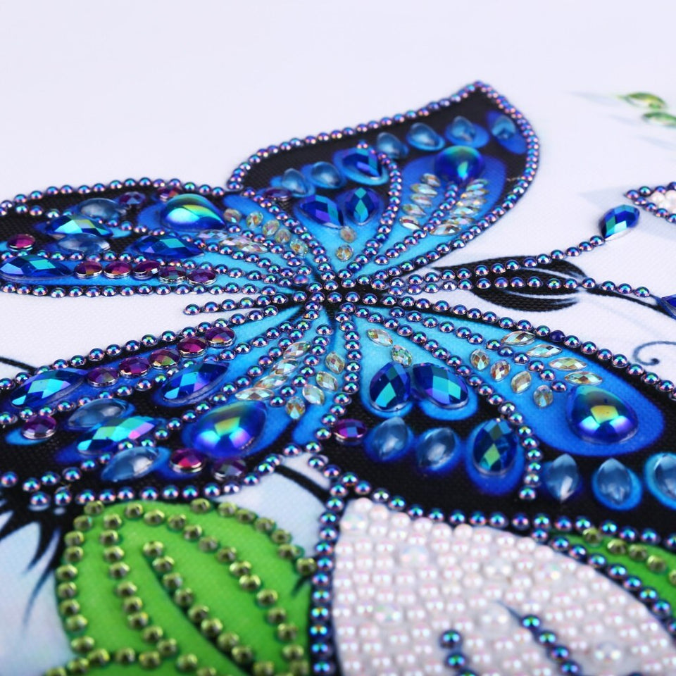 Blue Butterfly On Whit Flowers