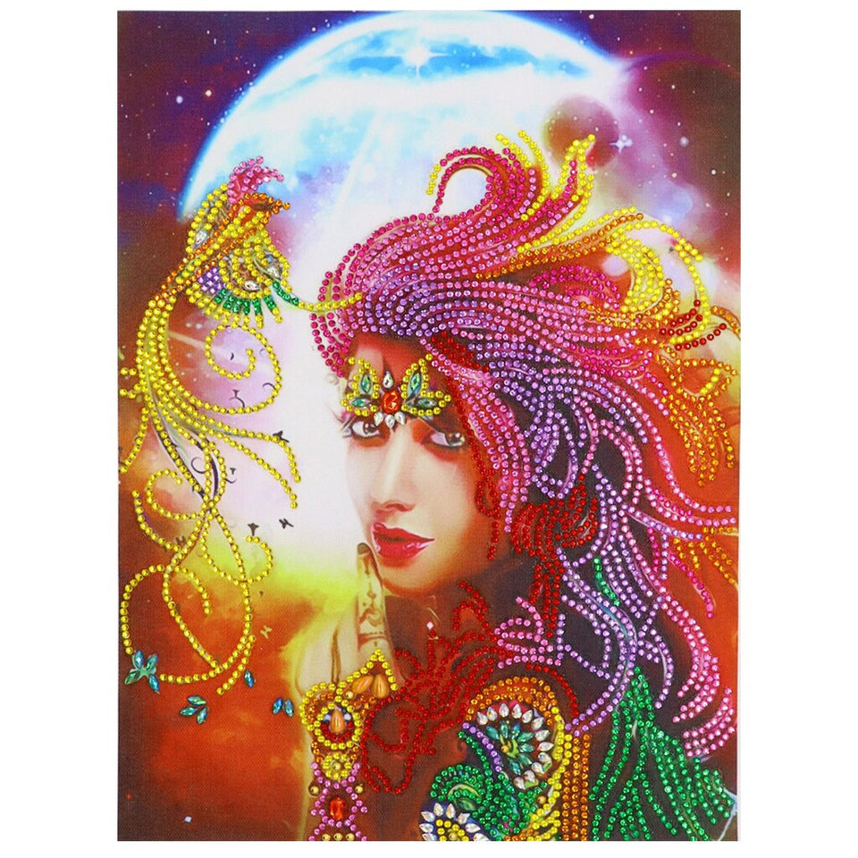 Colorful Girl With Moon