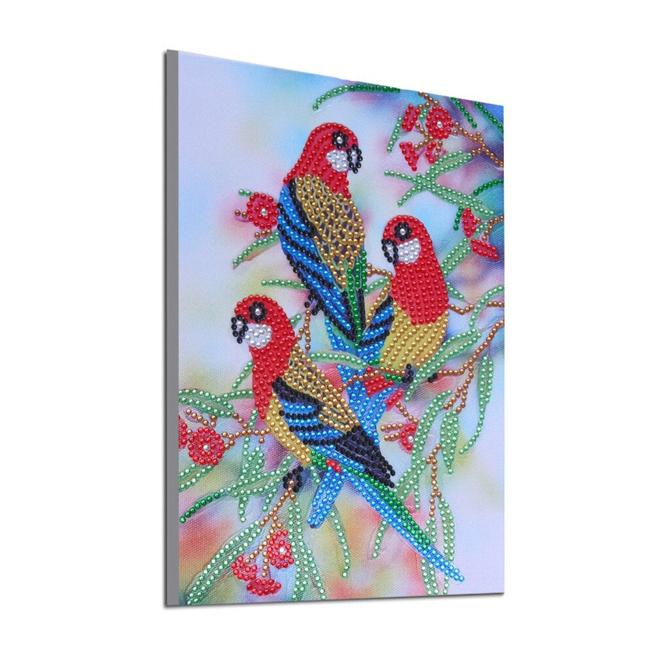Three Colorful Parrots On Tree