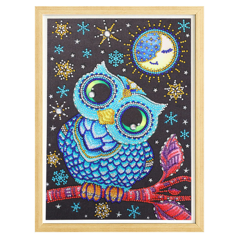 Cute Owl With Moon In Night