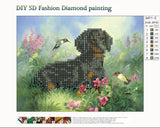 Black Dog And Flowers Painting