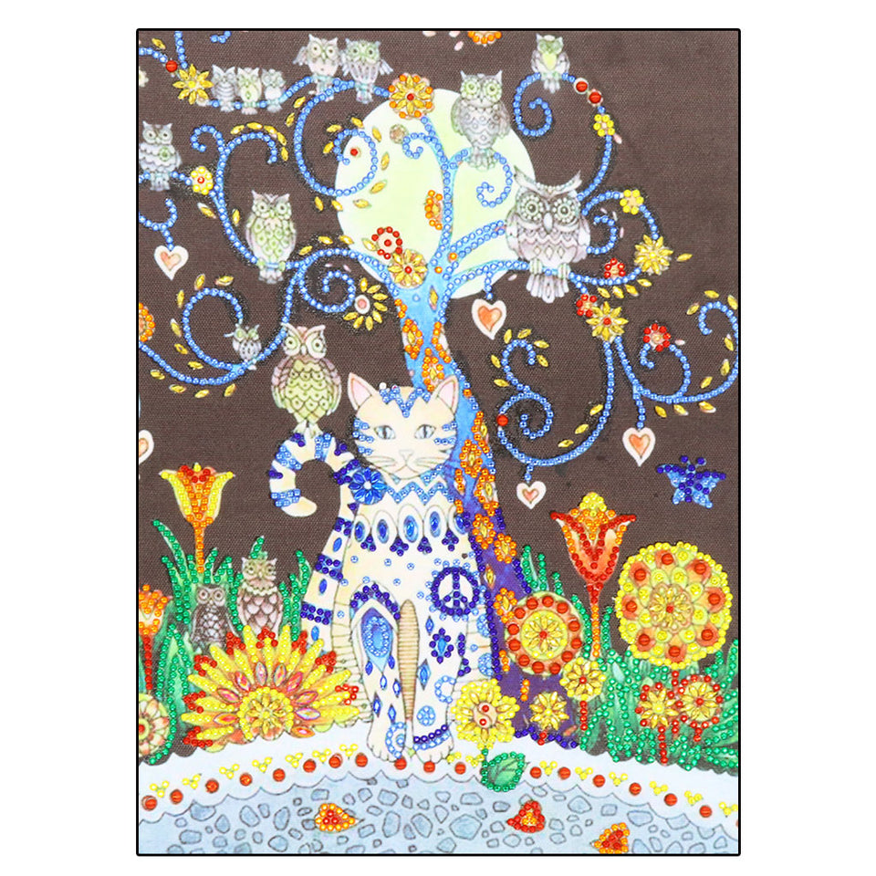 Cat And Owls Colorful Painting