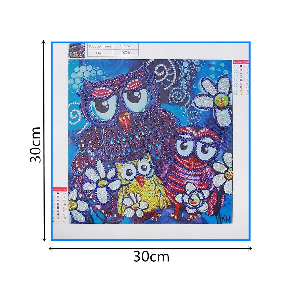 Three Cute Owls With Flowers