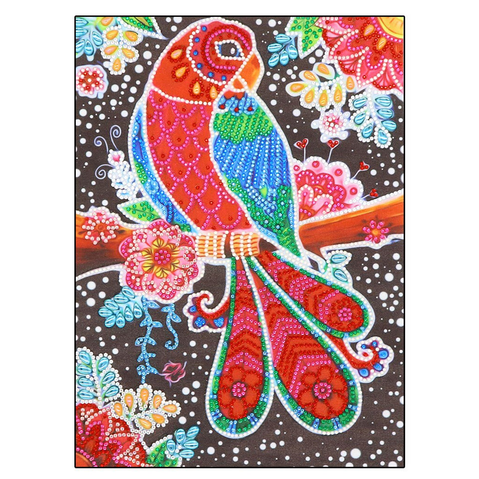 Cute Parrot On Branch With Flowers