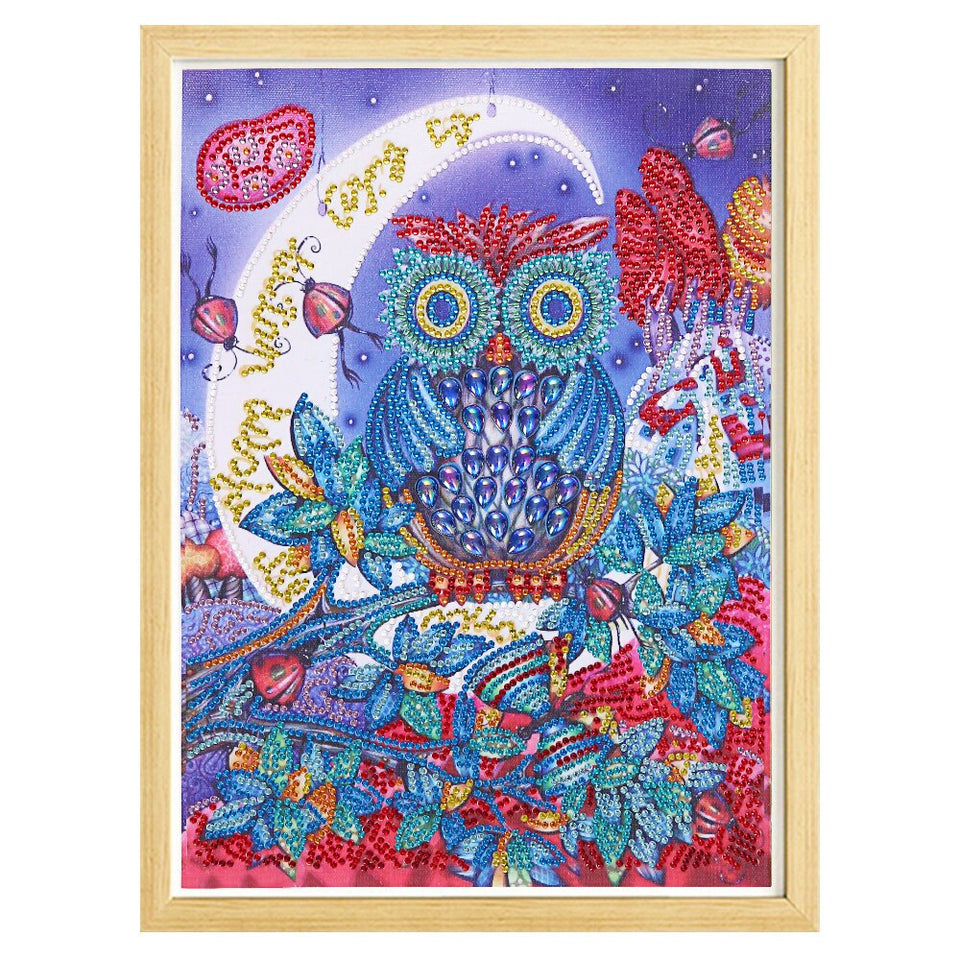 Cute Colorful Owl With Moon