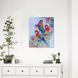 Three Colorful Parrots On Tree