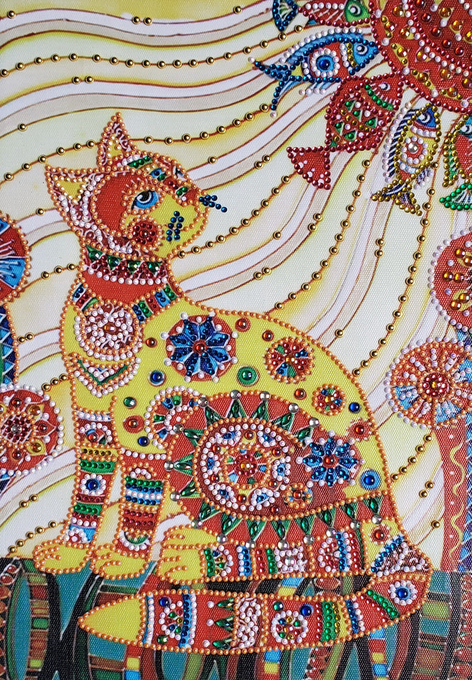 Multi Color Cat And Fishes