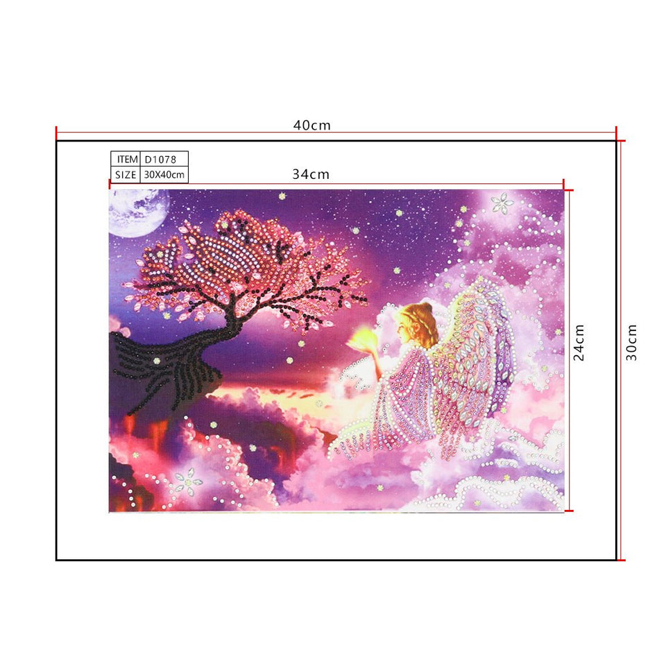 Angel Girl With Magic Tree In Night