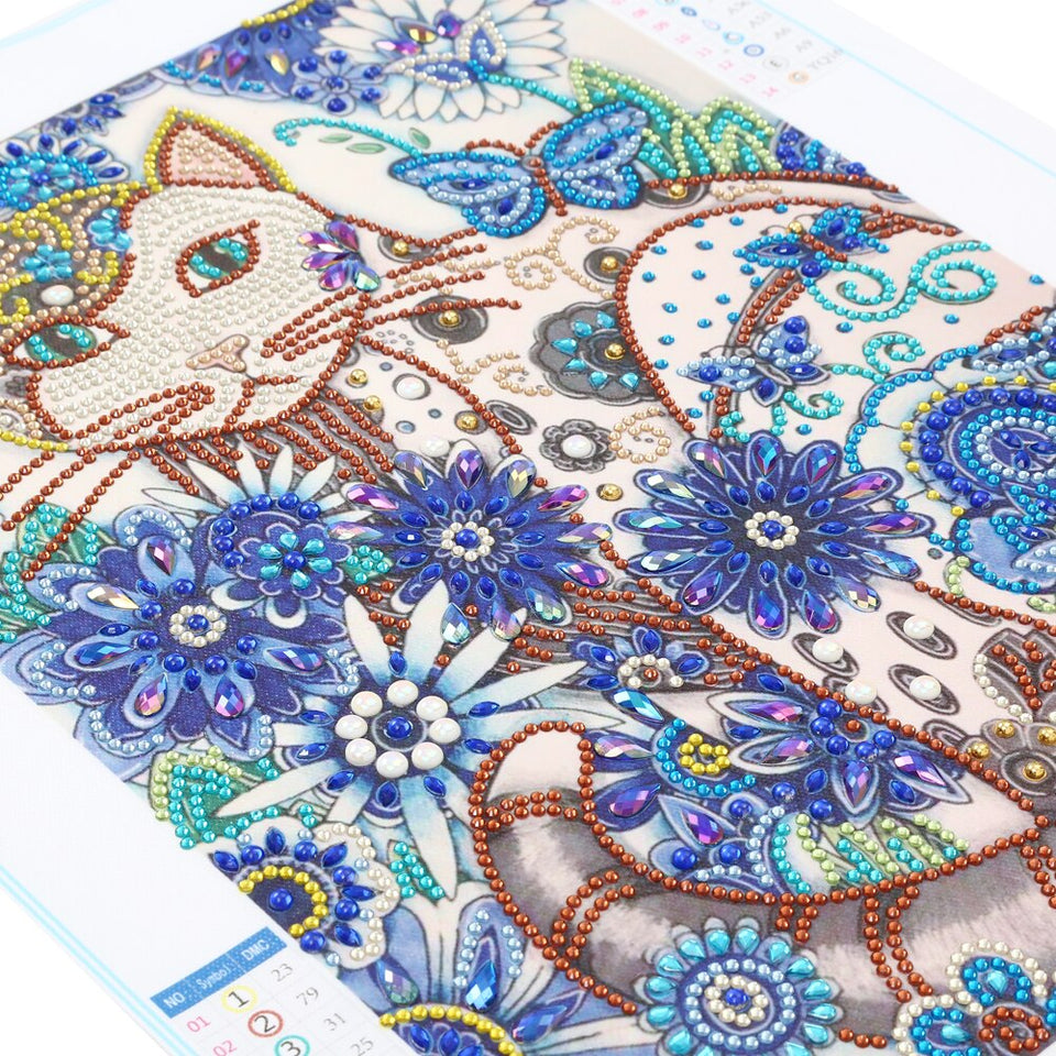 Confused Colorful Cat With Flowers