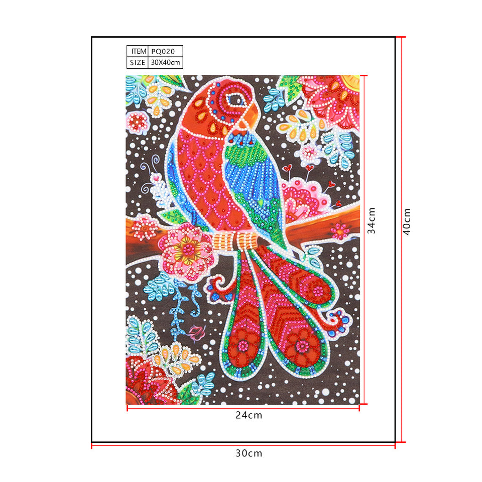 Cute Parrot On Branch With Flowers
