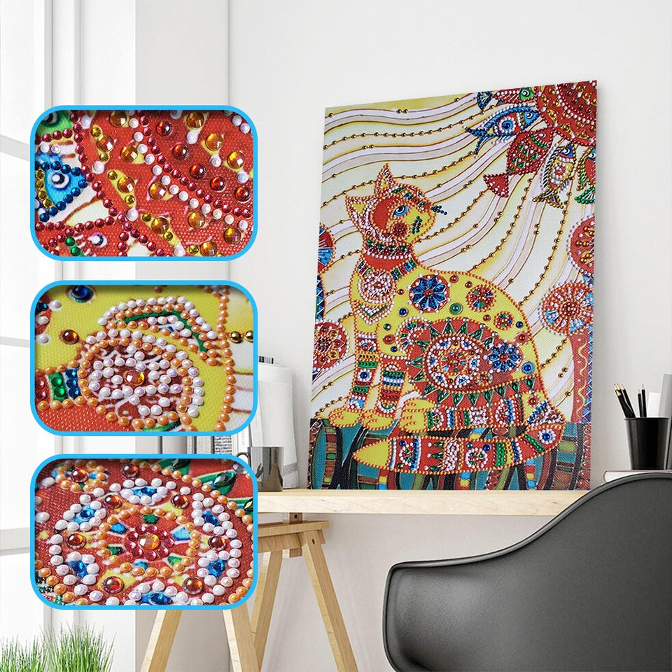 Multi Color Cat And Fishes