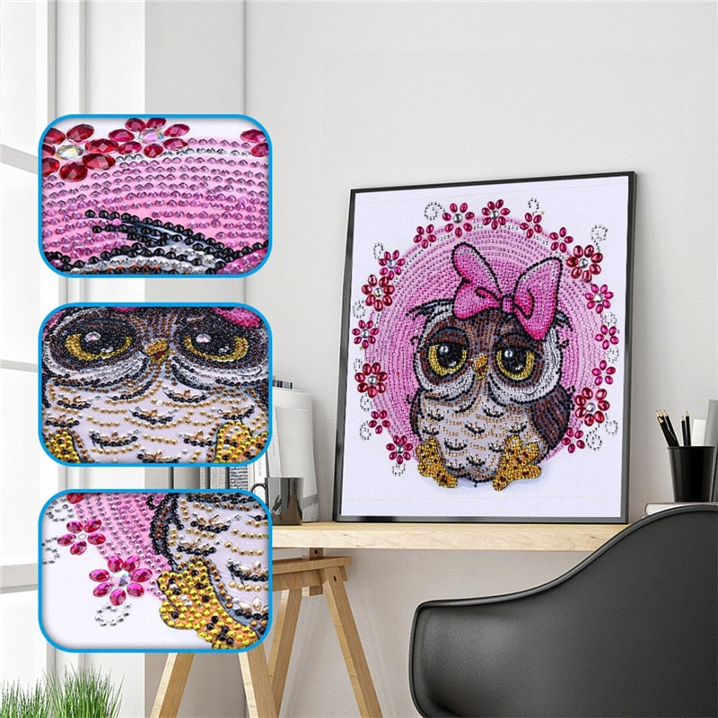 Cute Small Colorful Owl With Butterfly