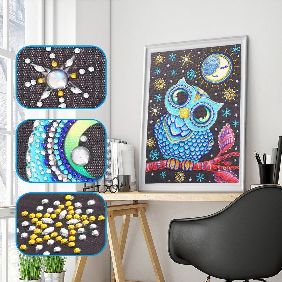 Cute Owl With Moon In Night