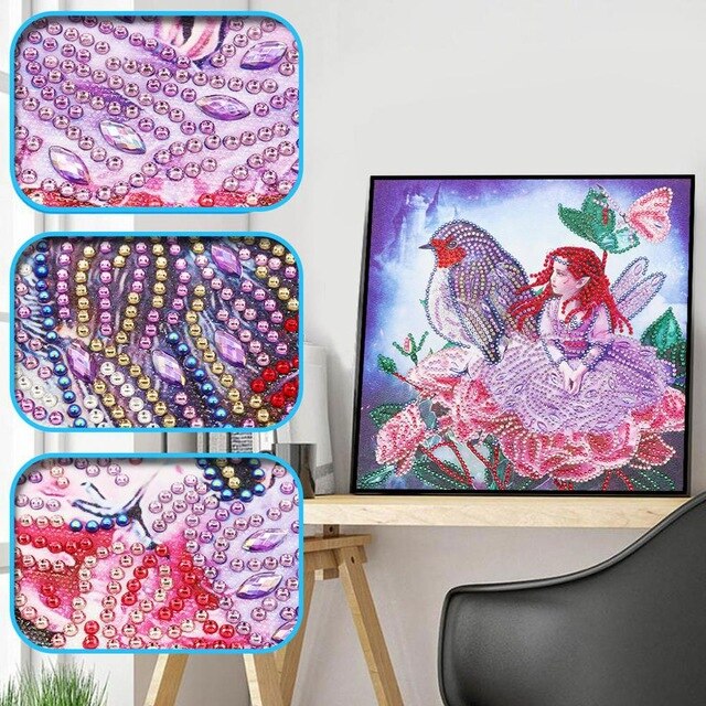 Girl And Bird On Pink Flowers