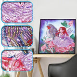 Girl And Bird On Pink Flowers