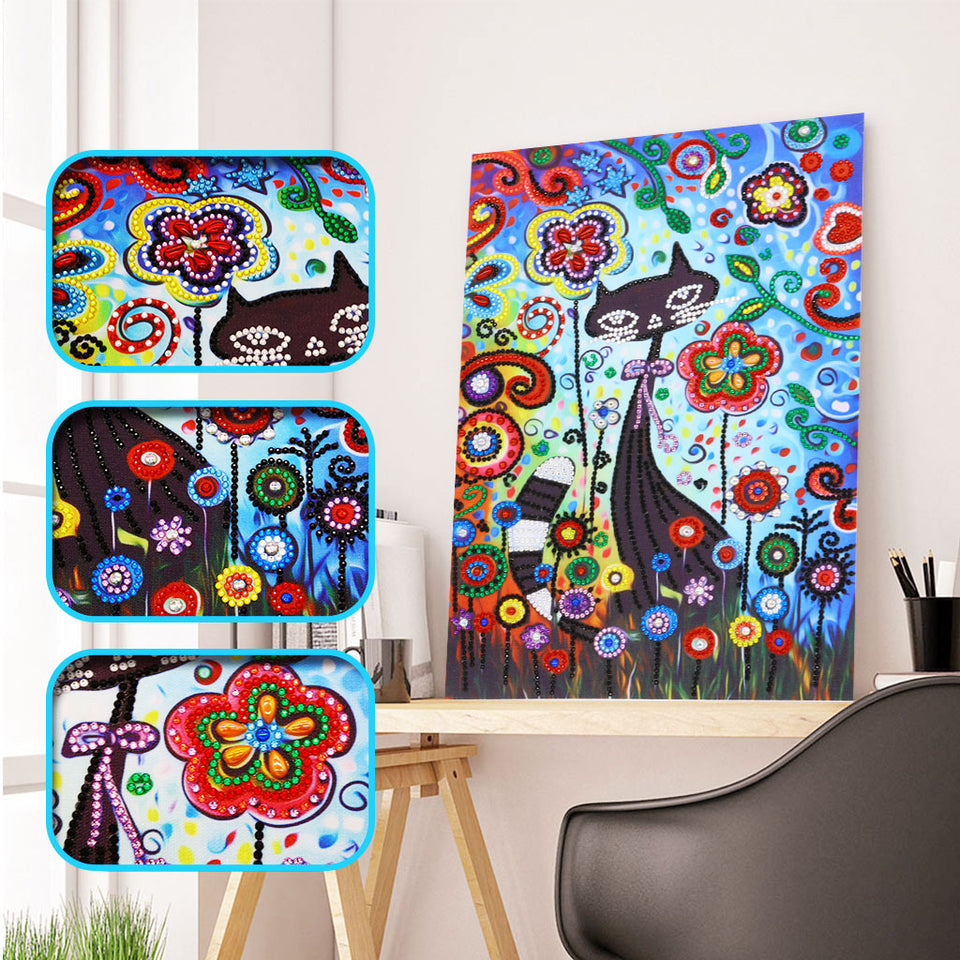 Cute Cat With Colorful Flowers