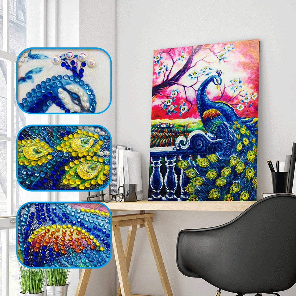 Yellow And Blue Peacock With Tree