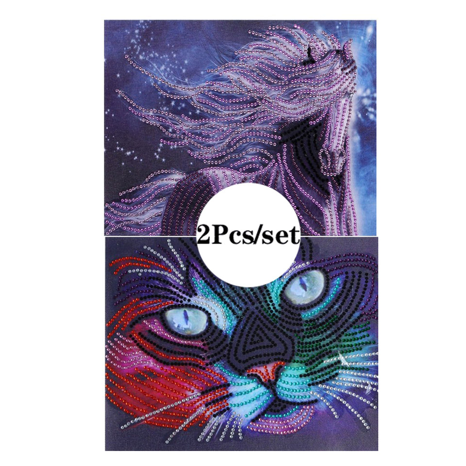 2Pcs Set Purple Horse And Colorful Cat